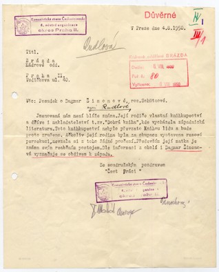 foto4.jpg - Personal ideological profile of Dagmar Rudlová (Šimonová) dated 1950. The interview was recorded in 2012. foto4.jpg - Personal ideological profile of Dagmar Rudlová (Šimonová) dated 1950. The interview was recorded in 2012.